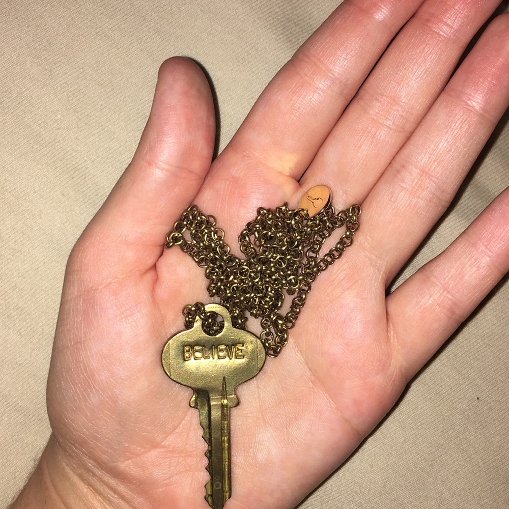 Long believe key necklace